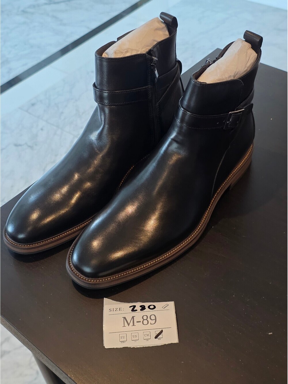 Men's Black Leather Ankle Boots with Strap Detail